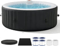 Aufblasbarer Whirlpool 208x208cm, 1800W Heizung & 130 LuftMassagedüsen, Schwarzer In-Outdoor Whirlpool für 4-6 Personen, Inkl. Abdeckung & Filter
