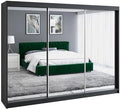 A&J MöbelLand Schwebetürenschrank ULMI Kleiderschrank 200 cm mit Spiegel und Schubladen, moderner Schlafzimmerschrank mit Schiebetüren (Schwarz)