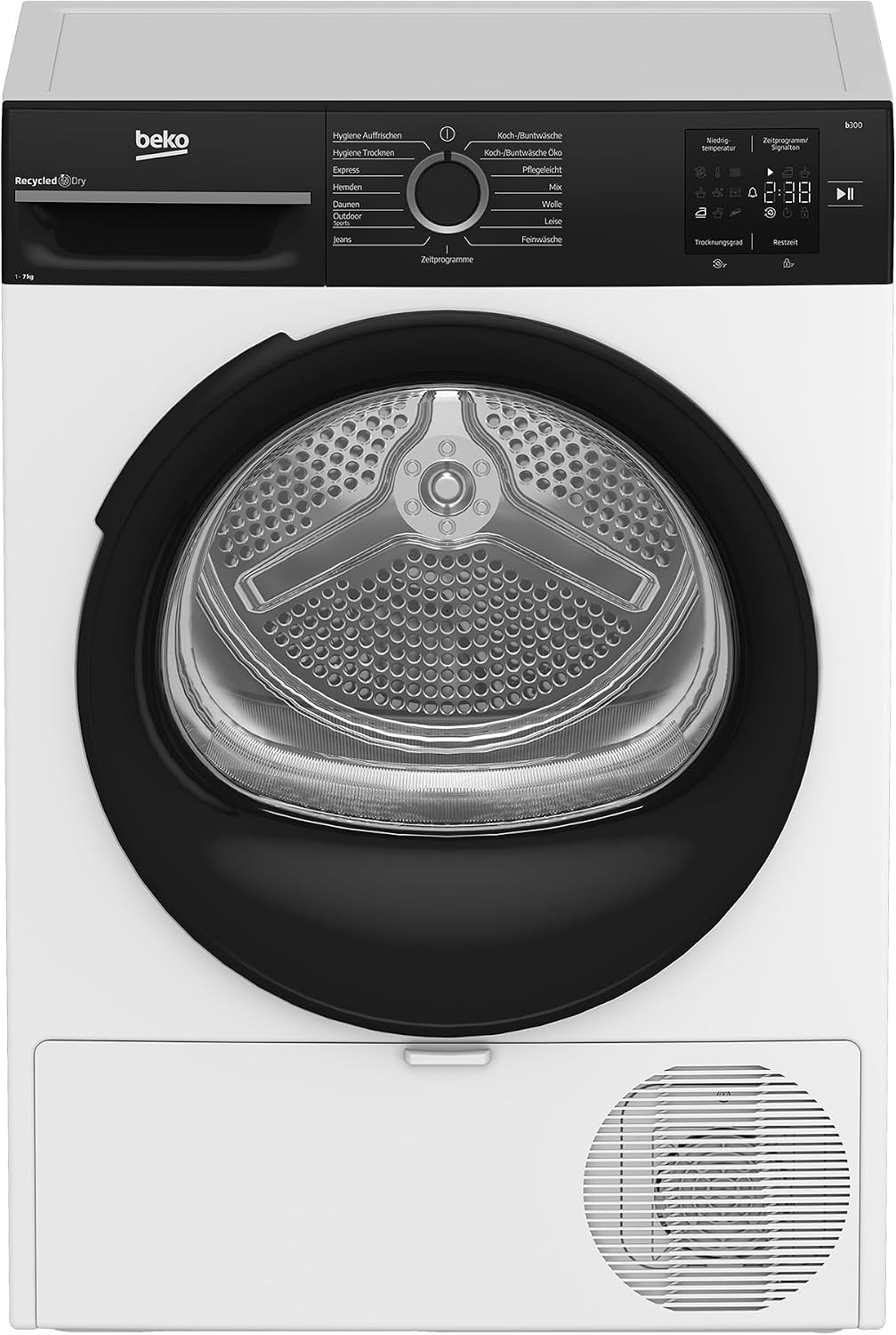 Beko BM3T37240W Wärmepumpentrockner, 7 kg Fassungsvermögen, 15 Programme, Schontrommel, Knitterschutz, Kombinierter Filtermechanismus, Weiß