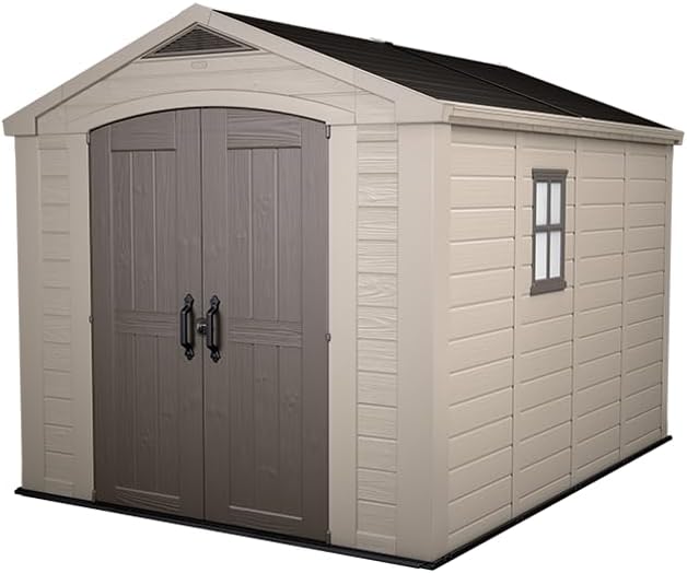 Keter Gerätehaus Factor 8x11, Außenmaße (B/T/H): 256.5 x 332 x 243 cm, Beige, 15.5m³ Rauminhalt, wetterfest, wasserdicht, UV-beständig, Outdoor