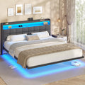 AOGLLATI Polsterbett 180x200 cm, Dunkelgrau (ohne Matratze), Bett Schwebebettrahmen, Bettrahmen mit LED-Beleuchtung und Ladestation, Doppelbettgestell