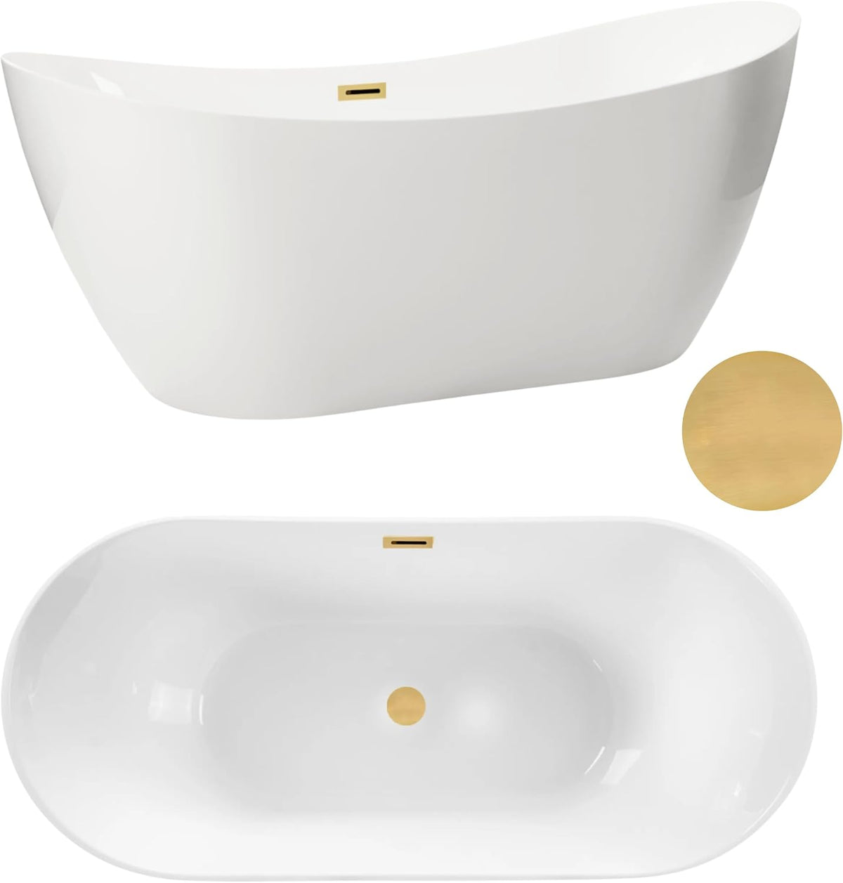 AQUAUNO Freistehende Badewanne 170 x 72 cm aus hochwertigem Sanitäracryl, weiße Acrylbadewanne mit Klick-Klack-Ablauf