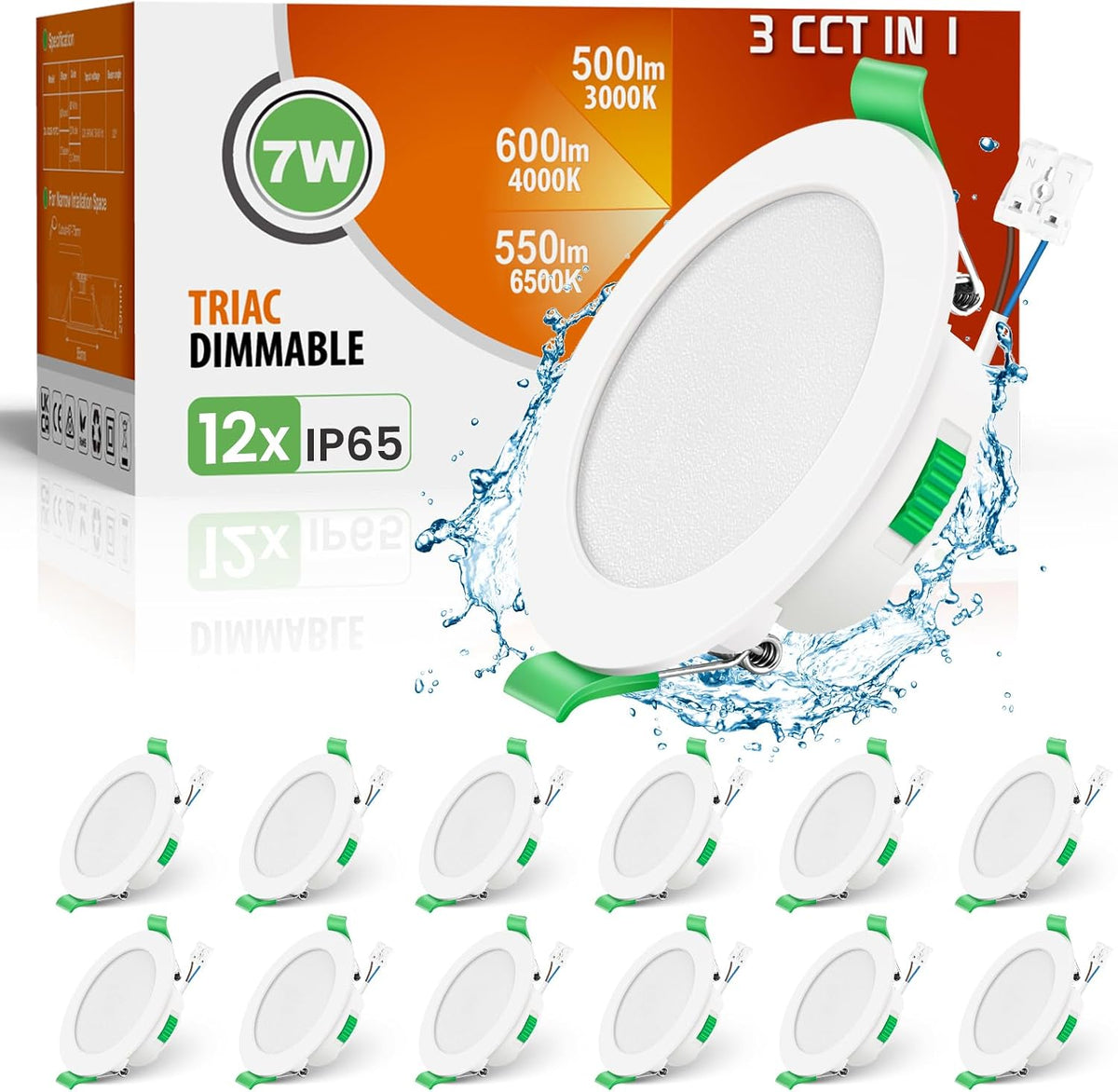 ALUSSO 3CCT LED Einbaustrahler 230V Dimmbar 7W IP65, Loch 67-75MM, 12er Set