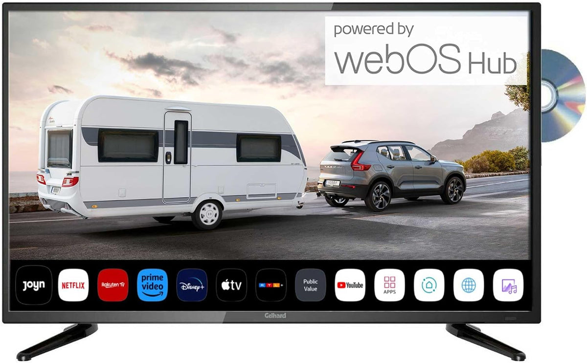 GTV2756 27 Zoll Fernseher LED Smart TV WebOS mit DVD und Bluetooth DVB-S2/C/T2 für 12V u. 230Volt WLAN Full HD