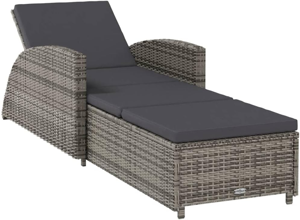vidaXL Sonnenliege mit Dunkelgrauer Auflage Gartenliege Liege Rattanmöbel Gartenmöbel Relaxliege Saunaliege Liege Liegestuhl Poly Rattan Grau