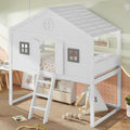 Merax Hochbett 90x200cm, Kinderbett Etagenbett mit Sicherheitsleiter, Hausbett mit Dach & Fenster, Rausfallschutz & Lattenrost, Unterhaltungsbereich