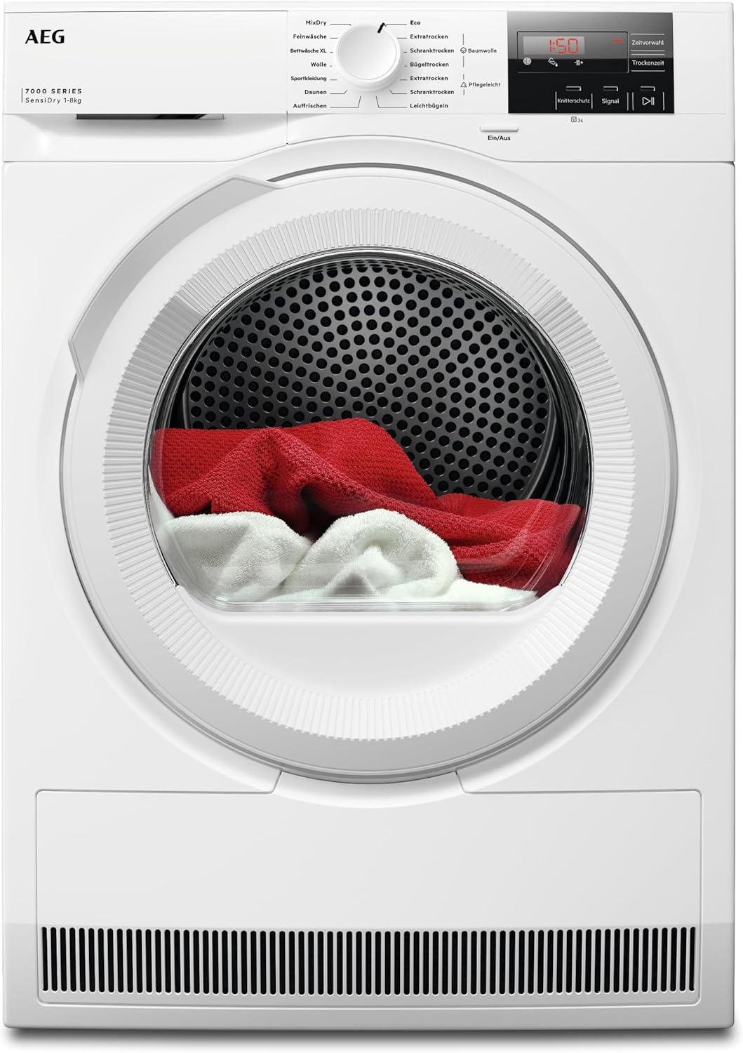 AEG Wärmepumpentrockner 8 kg, TR7T50580, Weniger Bügelaufwand mit Reversierautomatik, Serie 7000 SensiDry, Schonendes & Energiesparendes Trocknen
