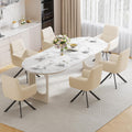 6er Set Esszimmerstühle Drehbar mit Armlehne, 360°Drehbar Polsterstuhl Küchenstuhl aus Chenille, Beige