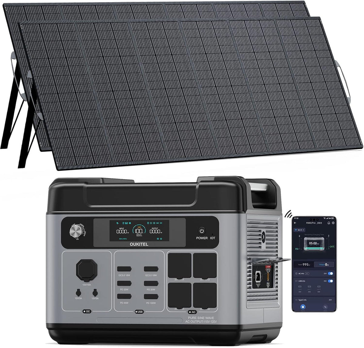 OUKITEL P2001E Pro 3200W Tragbare Powerstation Mit 2x500W Solarpanel