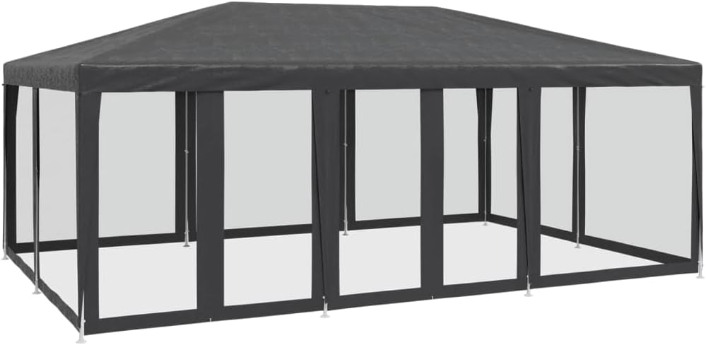 Partyzelt 6x4 m Anthrazit HDPE Pavillon mit 10 Mesh-Seitenteilen 600x400x280 cm wasserabweisend & UV-Robustes Gartenpavillon für Garten Balkon